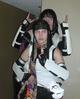 Heather and Liz in Naruto cosplay and/or rocking out. (I would identify who they are, but I know next to nothing about Naruto.)