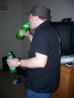 Chad juggles two bottles of Mountain Dew... unsuccessfully