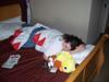 Jen is completely worn out from a day of cosplay.